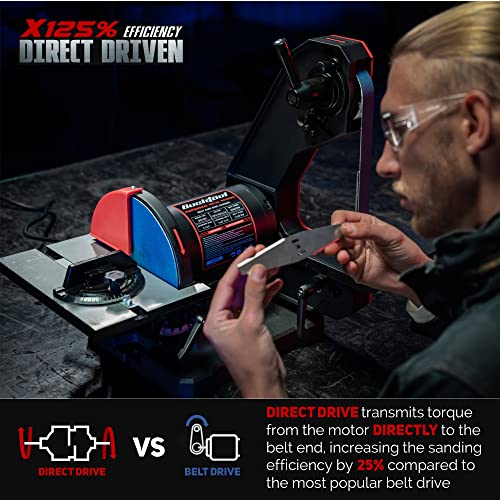 BUCKTOOL Dual Speed 1" x 42" Belt Disc Sander Combo, Bench Knife Sharpener with Large Work Table, Professional Benchtop Belt Sander with Direct-drive Bucktool