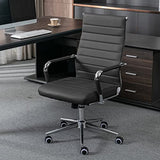 Okeysen Office Desk Chair, Ergonomic Leather Modern Conference Room Chairs, Executive Ribbed Height Adjustable Swivel Rolling Chair for Home Office. (Black) Lepdep
