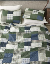 Chezmoi Collection Cedar 2-Piece Printed Patchwork Quilt Set, Green Navy Plaid Coverlet - Pre-Washed Microfiber Lightweight Bedspread for All Seasons, Twin Size Chezmoi Collection