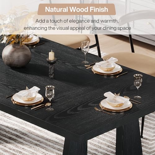 Tribesigns Large Dining Table for 6-8 People, 70.9-Inch Wood Rustic Rectangular Table with Black Wooden Legs, Farmhouse Center Kitchen Table for Dining Room, Living Room, Home Furniture, Black Tribesigns