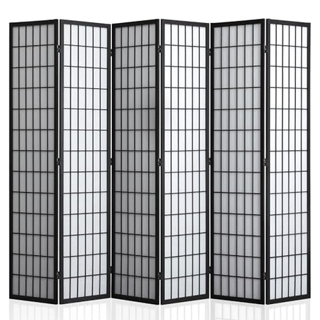 WelFurGeer 6 Panel Shoji Screen Room Divider, Folding Privacy Screens, Room Partitions and Dividers, Decorative Room Dividers, Wall Dividers for Room Separation, Japanese Room Divider for Home (Black) WelFurGeer