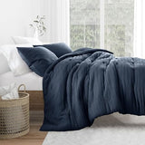 Merit Linens Waffle Textured 3 Piece Comforter Set All Season Down-Alternative Ultra Soft Bedding - Full/Queen Navy Merit Linens