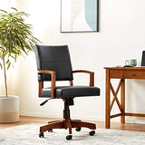OSP Home Furnishings Deluxe Wood Banker's Chair with Antique Bronze Nailheads and Medium Brown Wood, Black Faux Leather OSP Home Furnishings
