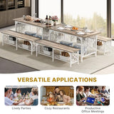 DWVO 3-Piece Dining Table Set for 4-6 People, 63" Dining Room Table with 2 Benches, Industrial Rectangular Dining Room Table Set with Storage for Kitchen, Dining Room, Washed Grey DWVO