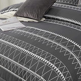 WONGS BEDDING Dark Grey Comforter Set California King, Reversible Boho Triangle Bedding Comforter Set for Cal King Bed 3 Pieces (1 Comforter + 2 Pillowcases), Microfiber Bedding Set 104"x 96" WONGS BEDDING