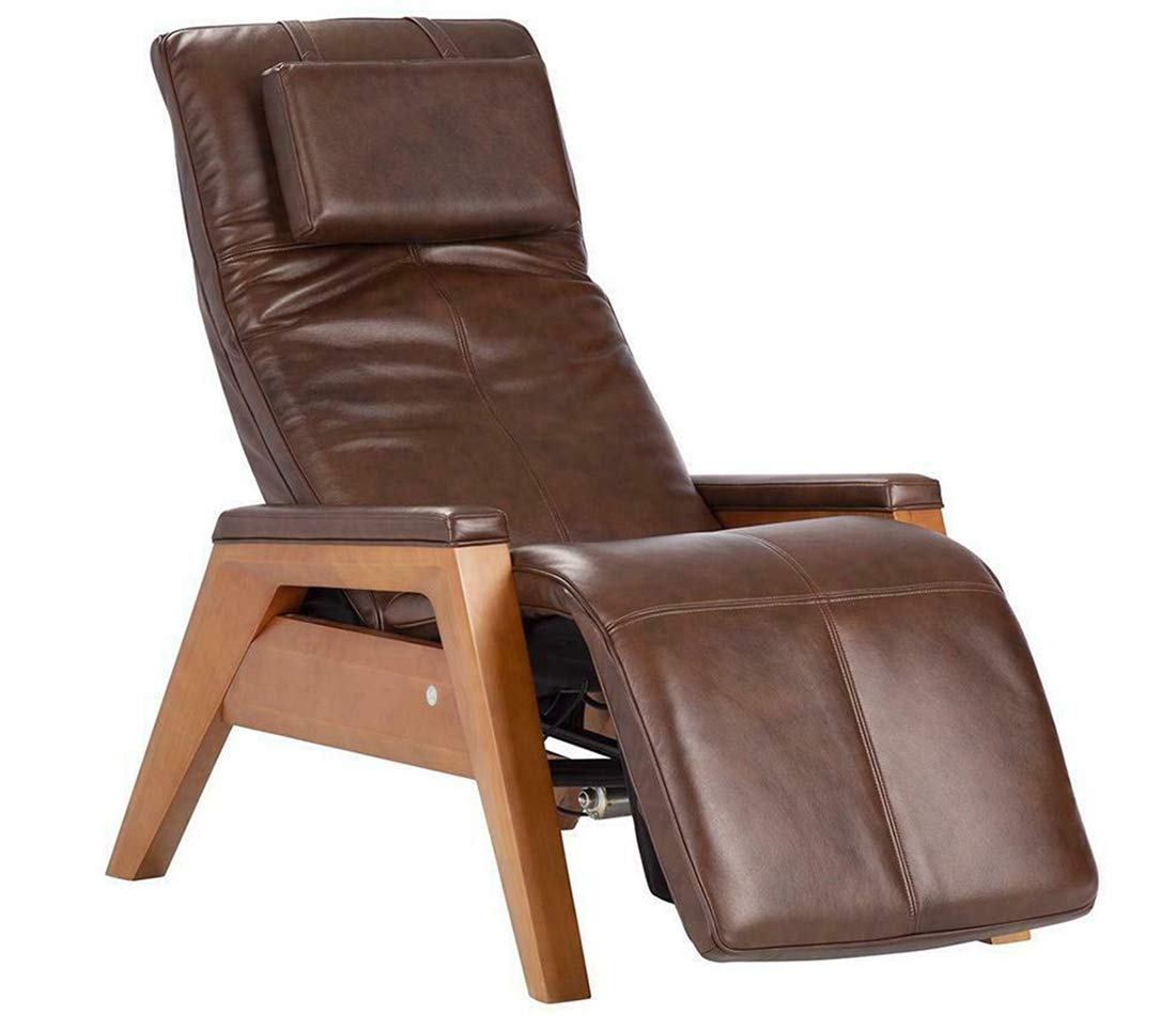 Human Touch Gravis ZG Zero Gravity Leather Massage Chair Recliner with Remote - Beech Wood - Saddle Dark Brown Leather Human Touch Gravis ZG