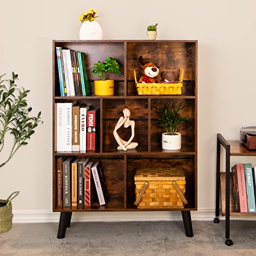 Modern Rustic Brown 3-Tier Cube Bookshelf by LEYAOYAO - Elegant Storage Organizer with Legs LEYAOYAO