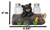 Ebros Black Baby Bear Cub Sitting In Log With Squirrel Salt And Pepper Shakers Holder Statue 6.75"Long Cabin Lodge Whimsical Bear Dining Table Centerpiece Ebros Gift
