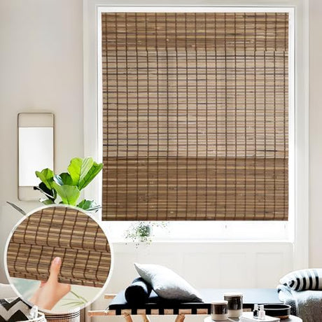 BTAMREE Cordless Bamboo Blinds, Cordless Roman Shades, Bamboo Blinds for Interior Windows, Home and Garden, Light Filtering Wood Window Blinds (32''W x 72''H) Btamree