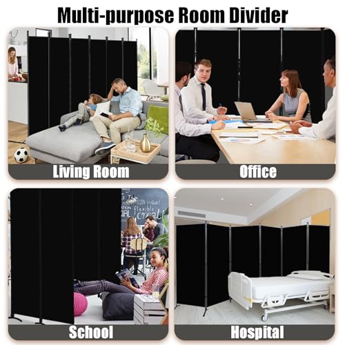 Room Divider-Folding Privacy Screens, 6 ft Partition Room Dividers Wall for Separation, Home, Office, Classroom, Studio (Black, 6 Panel) Grezone