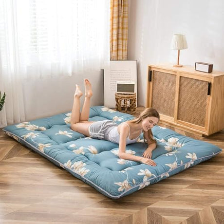 MAXYOYO Floral Printed Rustic Japanese Style Futon Foldable Roll Up Bed Camping Floor Mattress for Adults Floor Lounger Bed Couches and Sofas, Full MAXYOYO