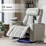 QKFF Power Swivel Glider Recliner for Nursery, Home Theater Seating with Hidden Arm Storage LED Light Strip Cup Holder Tray Table Cell Phone Holder for Living Room