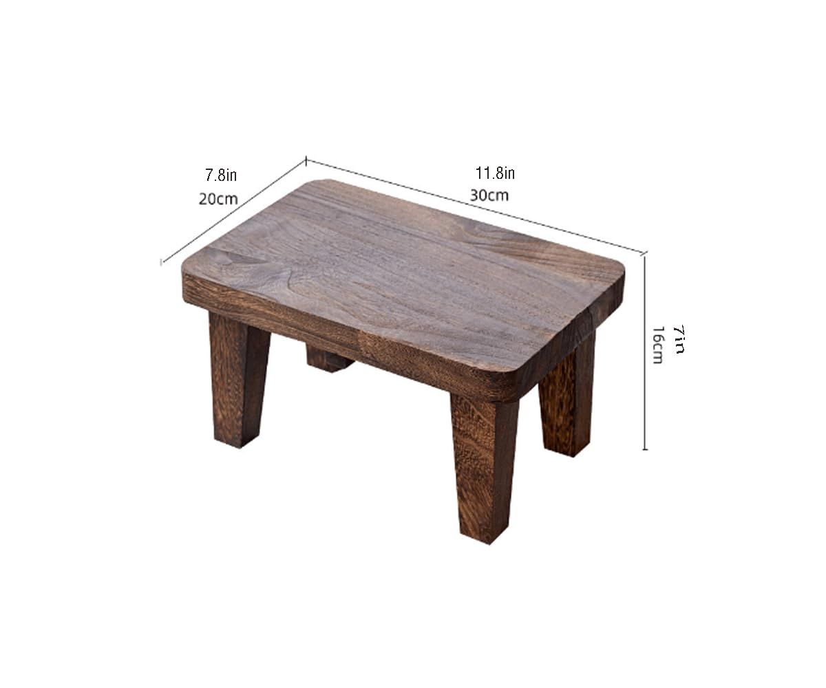Tung wood step stool with non-slip rubber feet, small step stool for bedroom, kitchen and living room, load capacity up to 300 lbs, sturdy and durable, no assembly required TEMIREN