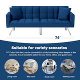 78" Modern Sofa Bed Futon,Convertible Sleeper Bed Couch with 4 Reclining Backrest,Comfy Velvet Cloud Sofa Loveseat for Living Room Bedroom Office (Navy) Anwick