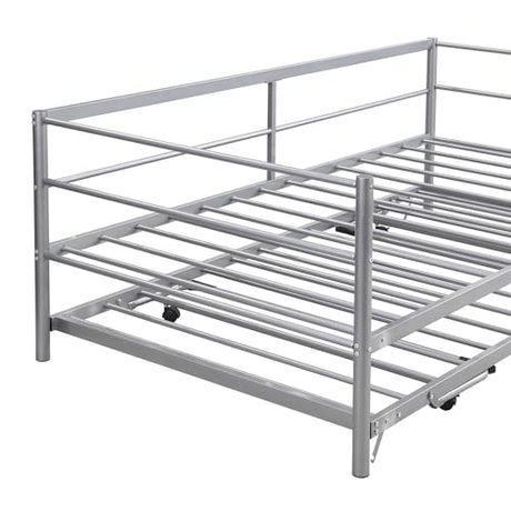 Nahenduo Twin Size Daybed with Pop up Trundle & Adjustable LED Lights, Futon Frame Bed, Metal Sofa Bed Frame for Living Room Bedroom Guest Room, Small Space, No Box Spring Needed (Sliver) Nahenduo