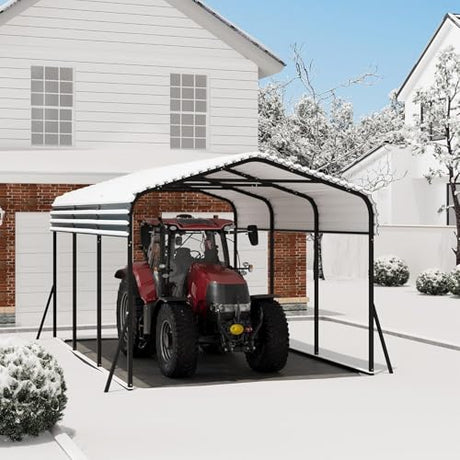 KOKEBREN 10x15 FT Metal Carport, Outdoor Car Port Canopy with Reinforced Base and Galvanized Steel Roof, Heavy Duty Garage Car Shelter Shade for SUV, Truck, Boats KOKEBREN