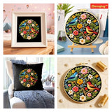 Zhenqing Floral Tree with Birds Embroidery Kit for Beginners, Pre-Printed 29x29cm Cotton Fabric with 20cm Hoop, Colorful Spring Garden Design (C0239)