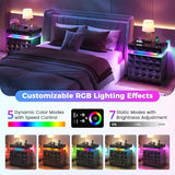 Dystler LED Nightstand Set of 2 with Charging Station,3 Drawers Night Stand with Lockable Hidden Storage,Smart Bedside Table with Human Sensor RGB Lights for Bedroom,Black Dystler