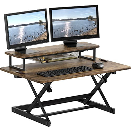 SHW 36-Inch Height Adjustable Standing Desk Converter Sit to Stand Riser Workstation, Rustic Brown SHW