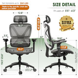 GABRYLLY Ergonomic Office Chair, Big and Tall Mesh Chair with Lumbar Support, 3D armrest - 215° Rotation, Adjustable Headrest & Soft Seat, Durable Desk Chair 350LBS for Work Gaming Computer,Grey GABRYLLY