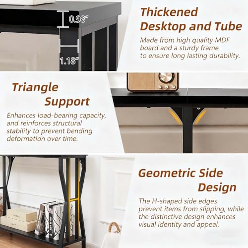 HOMISSUE Sofa Console Table, 70.9" Extra Long Sofa Table with 2-Tier Storage, Industrial Narrow Console Tables Behind Couch, Hallway Table for Entryway, Living Room, Black HOMISSUE