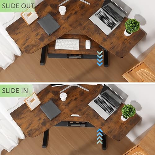 ETHU Electric L-Shape Standing Desk with Keyboard Tray, Height Adjustable 29-42 inches, Modern Style, Brown, For Home Office, Gaming, Work ETHU