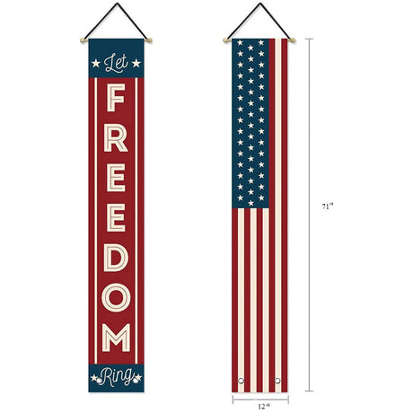 4th of July Decorations Outdoor Patriotic Memorial Day Decor, Independence Veterans Labor Day Hanging American Flag and Banner, Stars and Stripes Porch Sign Party Supplies - Red White Blue 2025 LeChamp
