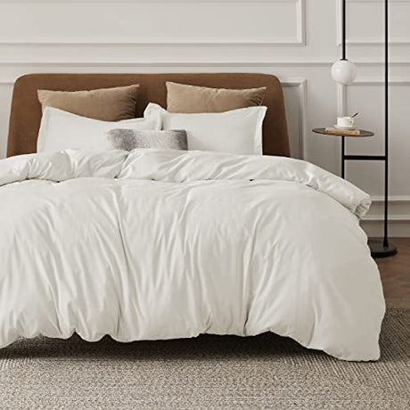 Bedsure Duvet Cover Queen Size - Soft Double Brushed Bedding Set for Kids & Adults, Zipper Closure, 3 Pieces, Includes 1 Duvet Cover (90"x90") & 2 Pillow Shams, NO Comforter, Cream White Bedsure