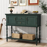 ARTPOWER Console Table with 2 Drawers, Retro Entryway Table with 2 Door Cabinets and Open Storage Shelf, Narrow Long Behind Couch Sofa Table for Living Room, Foyer, Hallway, Green ARTPOWER
