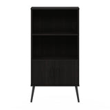 Furinno Claude Mid Century Style Accent Wooden Leg Bookcase Cabinet with Storage Organizer Shelves, Espresso Furinno