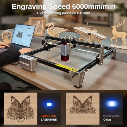 LASER TREE Laser Engraver Machine,10W Output Power, Higher Accuracy Laser Engraving Machine with Air Assist Pump, Eye Protection Laser Module, Laser Engraver for Wood and Metal, Acrylic, Leat - WoodArtSupply