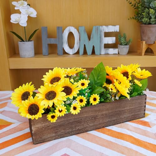 Winlyn Rustic Wooden Planter Box 17.3" L x 3.9" W x 3.9" H Brown Rectangular Planter Decorative Wood Box with Removable Plastic Liner Window Box for Farmhouse Wedding Home Garden Table Center - WoodArtSupply