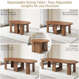 Round Extendable Dining Table for 4-12 People, 47-118 Inch Kitchen Table with Wood Strip Base, Modern Oval Dining Room Table for Kitchen Living Room, Walnut Bvldfamly
