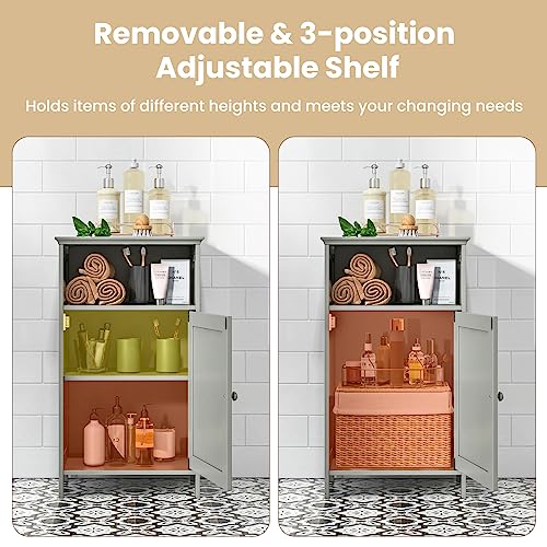Tangkula Grey Freestanding Bathroom Storage Cabinet with Adjustable Shelf Tangkula