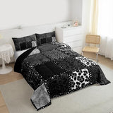 Erosebridal Grey Leopard Print Full Size Comforter Sets for Kids Boys Girls,Animal Skin Texture Bedding Set,Patchwork Geometric Duvet Insert,Farmhouse Quilt Bedroom Decor Erosebridal