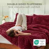 Bedsure Comforter Set Queen Size - GentleSoft™ 3 Pieces Double-Side Fleece Fluffy Dark Red Comforter Set, Cozy Striped Room Decor Aesthetic, Luxury Bedding Queen Size, 2 Pillowcases, 90x90 Inches Bedsure