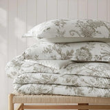 Martha Stewart - Queen Comforter Set, Smooth Sateen Front with Subtle Sheen & Lightweight Cotton Percale Reverse, 3 Piece Bed Set with Matching Pillowcases (Avery Floral Grey) Martha Stewart