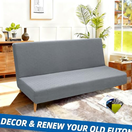 XINEAGE 2026 New Futon Cover Full Size Stretch Armless Sofa Bed Cover Anti-Slip Furniture Protector Without Armrests Futon Slipcover with Elastic Bottom (67"-82", Light Gray) XINEAGE