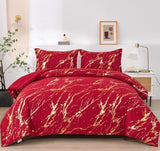 WONGS BEDDING Red Gold Metallic Marble Comforter Set King,Red Christmas Bedding Sets with 2 Pillowcases for All Seasons, Soft Microfiber Filling Bedding Duvet Set 103"x90"