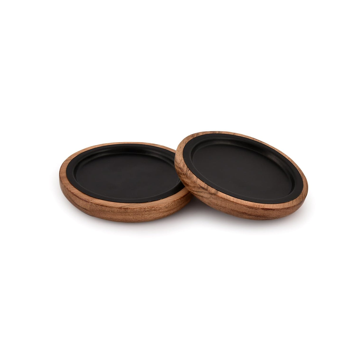 EDHAS Candlestick Holders Acacia Wood Set of 2 Wooden Candle Holder Plate Base for Living Room Coffee Table Centerpiece for Kitchen (4" X 4" X 0.75") EDHAS