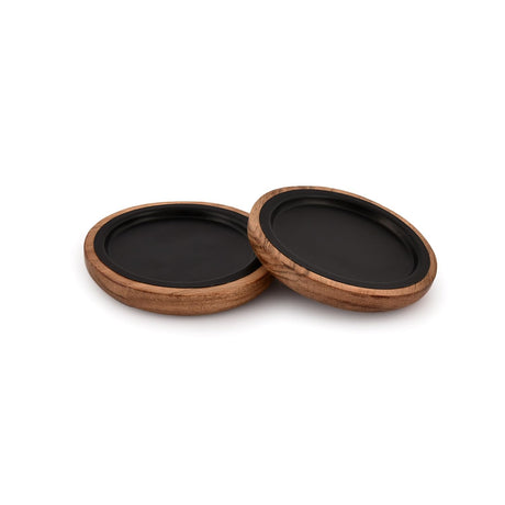 EDHAS Candlestick Holders Acacia Wood Set of 2 Wooden Candle Holder Plate Base for Living Room Coffee Table Centerpiece for Kitchen (4" X 4" X 0.75") EDHAS