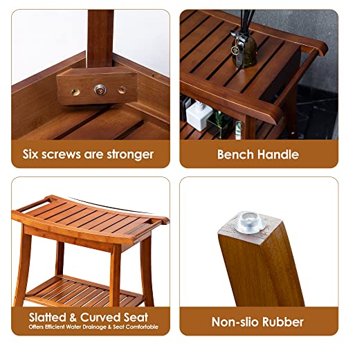 Forevich Bamboo Shower Bench Stool with Storage Shelf Waterproof Shower Chair Spa Bath Seat Excellent for Indoor Use Chestnut Brown