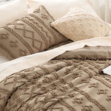 Bedsure Tufted Boho Comforter Set King Size - Light Brown Boho Bed Set, GentleSoft™ 3 Pieces Farmhouse Shabby Chic Embroidery Bedding, Gifts for Woman, Jacquard King Comforter for All Seasons Bedsure