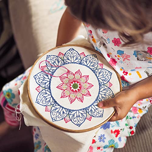 Whaline 4 Mandala Embroidery Starter Kit with Instruction Plum Blossom Chrysanthemum Orchid Lotus Needlepoint Cross Stitch Kit with Embroidery Hoop Threads Needle Scissors for Beginners DIY Craft