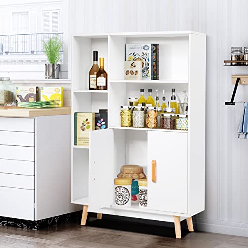 Giantex Storage Cabinet, Free Standing Pantry Cabinet with 2 Door Cabinet and 5 Shelves, Home Office Furniture Bookcase, Side Cabinet, Cupboard, Wood Cube Organizer (White) Giantex