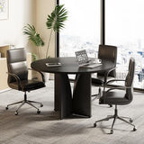 LITTLE TREE 39-Inch Small Conference Table for 4, Round Meeting Table with X-Shape Pedestal, for Office, Conference Room, Small Spaces, Black LITTLE TREE