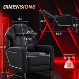 URRED Gaming Recliner Chair with LED Lights, Ergonomic Video Game Reclining Chair with Footrest, Lumbar Pillow, Side Pocket, Home Theater Recliner for Living Room, Bedroom, Gaming Room (Black)