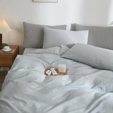 MWL Toy Striped Duvet Cover Set Full Size 3 Pcs Breathable Durable 100% Washed Cotton Comforter Cover for All Seasons Chic Linen Like Textured Bedding Set (Light Blue White Pinstripes, Full) MWL Toy
