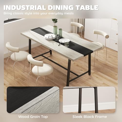 HOMCOM Industrial Dining Table for 8 People, 70.9" Long Rectangular Kitchen Table with Large Tabletop and Steel Legs for Dining Room, Distressed Gray HOMCOM