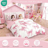 Erosebridal Kawaii Bowknot Girls Bed in A Bag with Sheets Dreamy Princess Style King Comforter Set 7 Piece for Kids Teen Women,Girly Cute Bow Bedding Set Pink Bow Tie Bed Set Bedroom Decor Erosebridal
